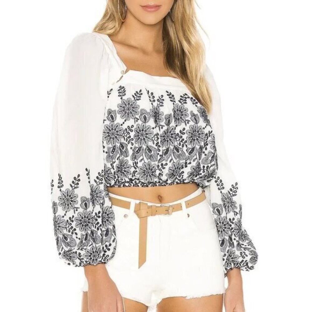 Tularosa Mae Crop Top - White/Blue